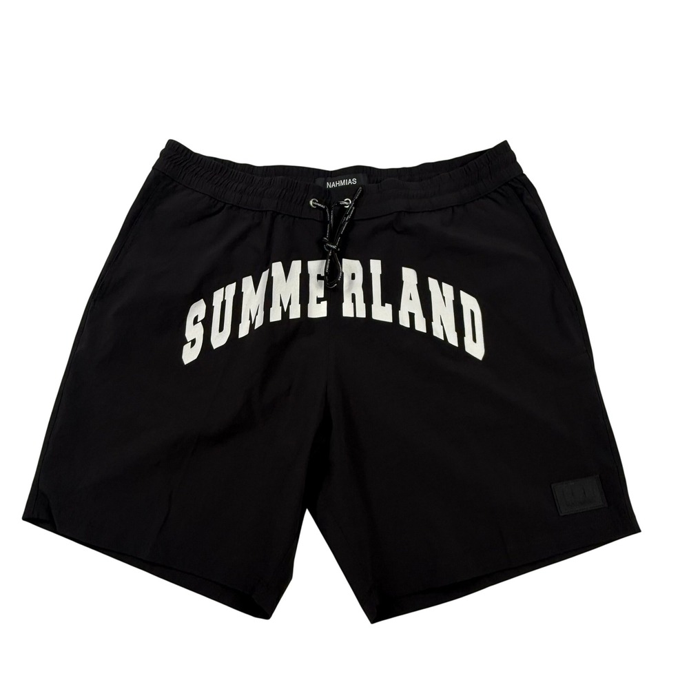 Nahmias Summerland Black Graphic Swim Board Shorts Mens XL Drawstring Pocket